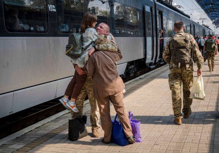 A Ukrainian train is a lifeline connecting the nation’s capital with the front line