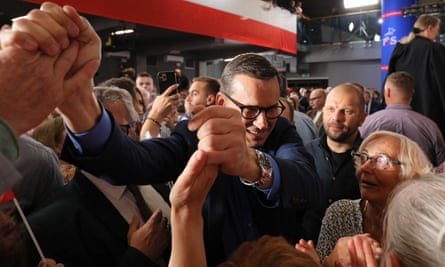 Polish prime minister Mateusz Morawiecki during campaigns in Łomża, north east Poland.