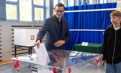 Prime Minister Mateusz Morawiecki during voting in Poland’s parliamentary elections in Warsaw, Poland on October 15, 2023.