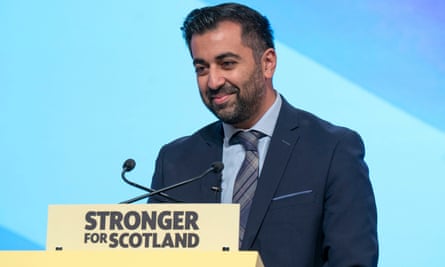 Scotland’s first minister and SNP leader Humza Yousaf discusses the Independence Strategy Resolution during the second session at the SNP annual conference