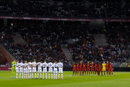 Belgium and Sweden with a one minute silence during the EURO Qualifier match between Belgium v Sweden at the King Baudouin Stadium