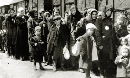 Hungarian Jews arriving at Birkenau in German-occupied Poland in June 1944.