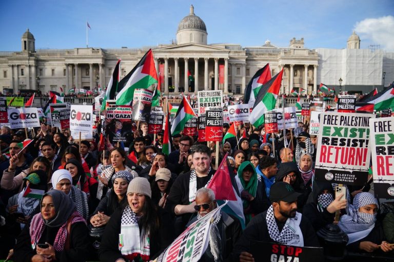 Thousands of protesters gather in Trafalgar Square in support of Palestine