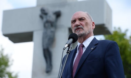Poland’s then minister of defence, Antoni Macierewicz, speaking in 2017 on a national day of remembrance for the Polish victims of massacres committed by Ukrainian nationalists during the second world war.