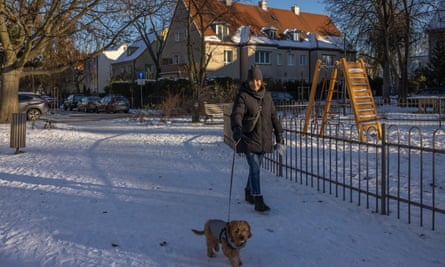 Ewa Chrzan walking her dog