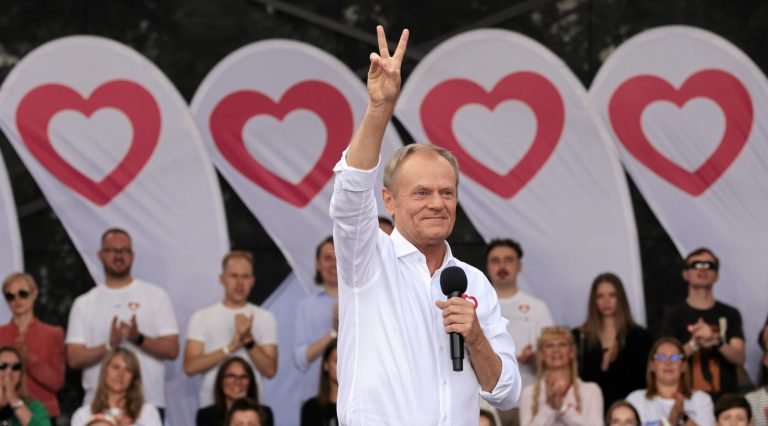 Exit poll shows win for Tusk’s KO and far-right taking third place in Poland’s EU elections