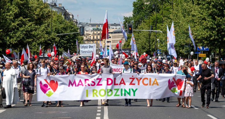 Conservative marches around Poland oppose government’s abortion and LGBT+ policies