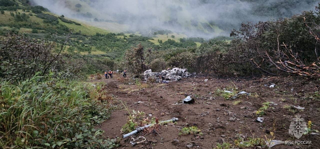 Crash site of a Russian Mi-8T helicopter in the far eastern peninsula of Kamchatka, Russia