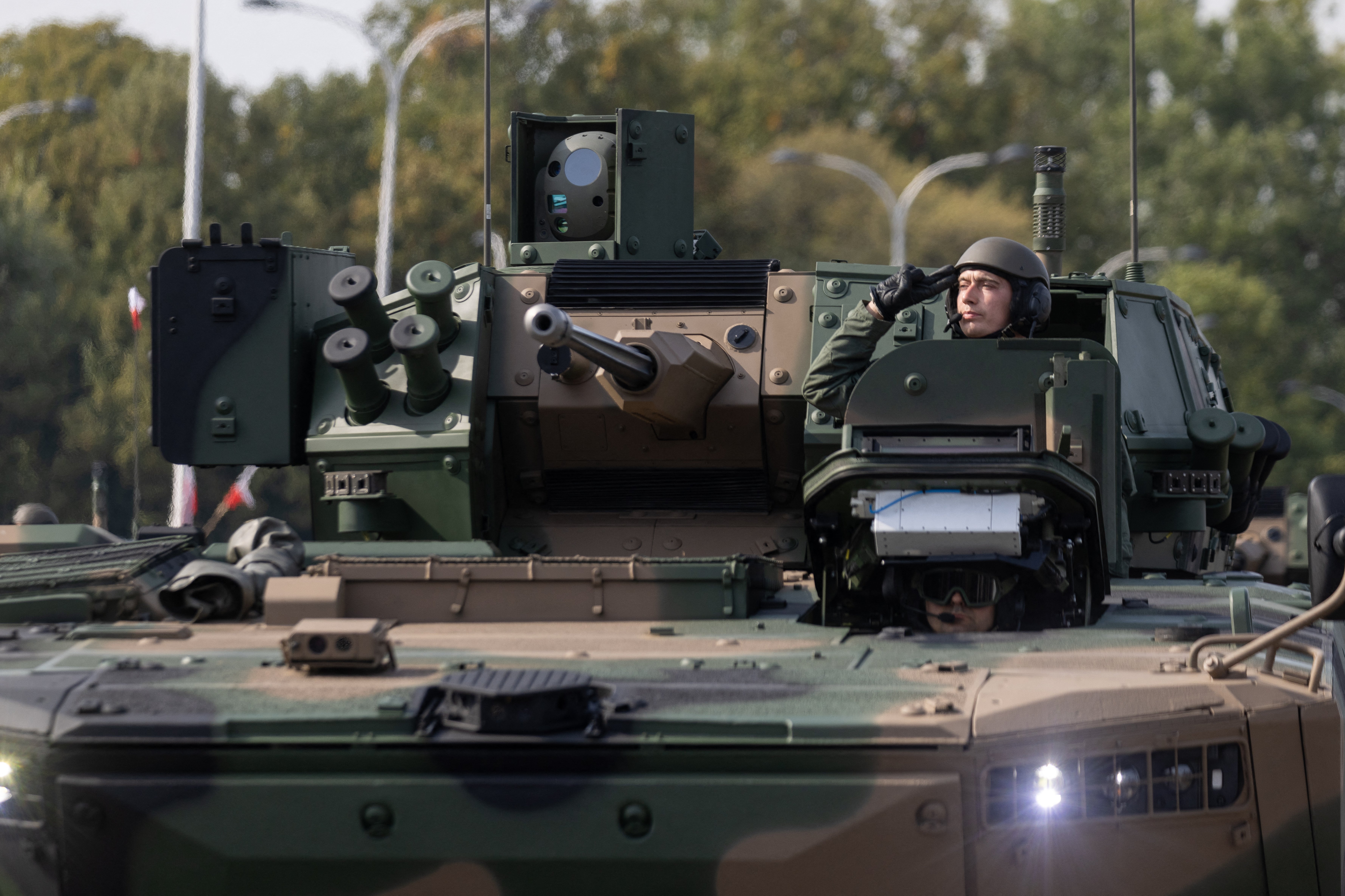 Polish soldiers take part in a military parade in Warsaw earlier this month. Kyiv wants its allies more involved in its aerial defence