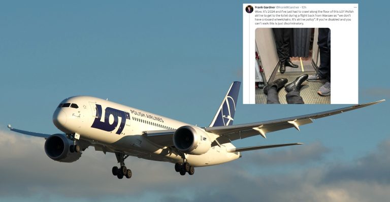 Polish airline LOT apologises to disabled BBC journalist forced to crawl to toilet