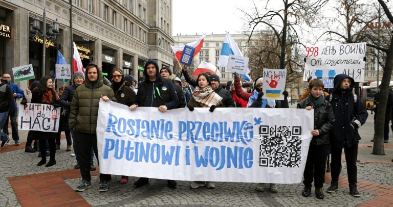 Russians protest against Putin and Ukraine war in Poland