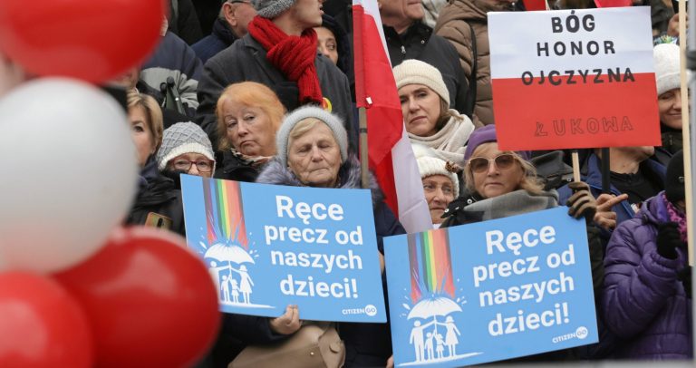 Opposition presidential candidate joins protest against Polish government’s sex ed plans