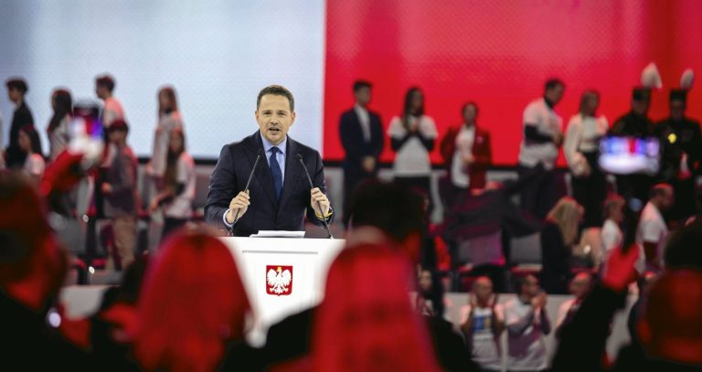 Polish ruling party’s presidential candidate outlines aims on abortion, defence and economy